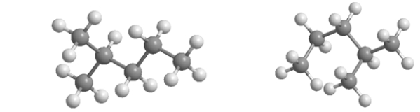 Which statement BEST describes the relationship between the following two structures?   A)  They are identical molecules in the same conformation. B)  They have different molecular formulas. C)  They are isomers. D)  They are different conformations of the same molecule. E)  One is saturated, and the other is unsaturated.