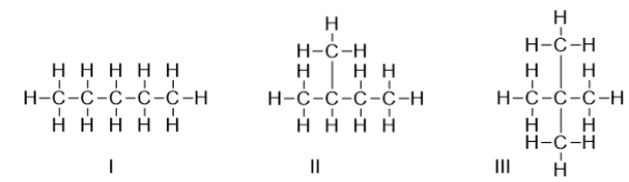 Arrange the molecules from lowest to highest boiling point.   A)  I < II < III B)  II < III < I C)  III < II < I D)  II < I < III E)  III < I < II