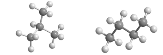 Which statement BEST describes the relationship between the following two structures?   A)  They are identical molecules in the same conformation. B)  They have different molecular formulas. C)  They are isomers. D)  They are different conformations of the same molecule. E)  One is saturated, and the other is unsaturated.