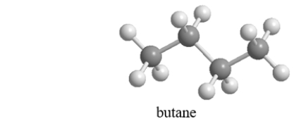 Below is an illustrated a molecule of butane.Which of the given choices is another molecule of butane in a different conformation? Assume that all atoms in each are visible.   A)    B)    C)    D)    E)   