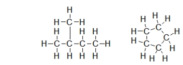 Are the following two molecules structural isomers?   A)  No, because they do not have the same molecular formula. B)  Yes, because they have the same molecular formula but different structures. C)  Yes, because they have the same number of carbons. D)  Yes, because they do not have the same molecular formula. E)  No, because only one is branched.