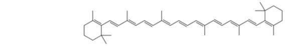 β-Carotene is the molecule that gives carrots their orange color.Which characteristic of β-carotene is primarily responsible for the orange color?   A)  the branched chain B)  the two cyclohexanes C)  It is a polyene. D)  the trans geometry E)  the number of carbons