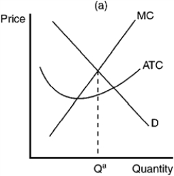 Figure 10-11         -Refer to Figure 10-11. Which of the graphs shown would be consistent with a firm in a competitive price-searcher market that is maximizing profit but profit is still negative? A)  Panel a B)  Panel b C)  Panel c D)  Panel d