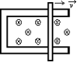 A rod lies across frictionless rails in a uniform magnetic field B, as shown.The rod moves to the right with speed v.In order for the emf around the circuit to be zero, the magnitude of the magnetic field should:   A) not change B) increase linearly with time C) decrease linearly with time D) increase quadratically with time E) decrease quadratically with time