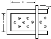A rod with resistance R lies across frictionless conducting rails in a constant uniform magnetic field B, as shown.Assume the rails have negligible resistance.The magnitude of the force that must be applied by a person to pull the rod to the right at constant speed v is:   A) 0 B) BLv C) BLv/R D) B<sup>2</sup>L<sup>2</sup>v/R E) B<sup>2</sup>Lxv/R