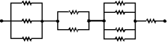  <strong>Each of the resistors in the diagram is 12  \Omega .The resistance of the entire circuit is:  </strong> A)5.8  \Omega  B)25  \Omega  C)48  \Omega  D)120  \Omega  E)none of these <div style=padding-top: 35px>  