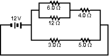  The current in the 5.0- \Omega  resistor in the circuit shown is:   A) 0.42 A B) 0.67 A C) 1.5 A D) 2.4 A E) 3.0 A 