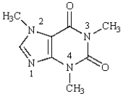 The most basic nitrogen in caffeine is:   A)  N-1 B)  N-2 C)  N-3 D)  N-4 E)  all of the nitrogens are equally basic