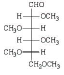  Treatment of methyl  \alpha -D-glucopyranose with silver oxide and iodomethane (Ag<sub>2</sub>O, CH<sub>3</sub>I)  followed by hydrolysis (H<sub>3</sub>O<sup>+</sup>)     gives: A)    B)    C)    D)    E)    