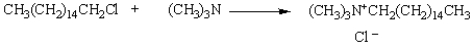 What mechanism is involved in the formation of a cationic detergent shown below?   A)  S<sub>N</sub>1 B)  S<sub>N</sub>2 C)  nucleophilic acyl substitution D)  nucleophilic acyl addition E)  free radical addition