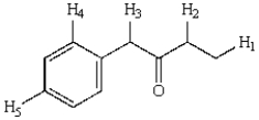 Which hydrogens in the following compound will be exchanged most rapidly for deuterium upon reaction with D<sub>2</sub>O and NaOD?   A)  H<sub>1</sub> B)  H<sub>2</sub> C)  H<sub>3</sub> D)  H<sub>4</sub> E)  H<sub>5</sub>