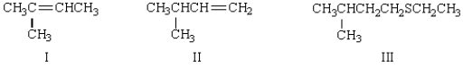 The major product of the following reaction is:     A)  I B)  II C)  III D)  I and II E)  there is no major product