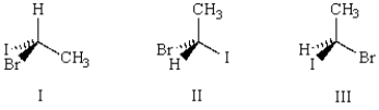 Which of the three molecules below is the enantiomer of the following molecule?     A)  I B)  II C)  III D)  there are no enantiomers E)  both II and III