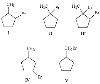 What would be the major product of the following reaction?     A)  I B)  II C)  III D)  IV E)  V