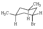 Consider this chair conformation:   When the ring flips, A)  the bromine becomes axial and the methyls become equatorial. B)  all three substituents become equatorial. C)  the bromine becomes equatorial and the methyls become axial. D)  the ring opens up. E)  one methyl becomes axial, one becomes equatorial, and the bromine becomes equatorial.