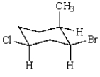Consider this chair conformation:   A)  The methyl and bromine are cis and the chlorine and bromine are cis. B)  The methyl and bromine are trans and the chlorine and bromine are cis. C)  The methyl and chlorine are trans and the methyl and bromine are cis. D)  The methyl and chlorine are trans and the methyl and bromine are trans. E)  The methyl and chlorine are trans and the bromine and chlorine are cis.