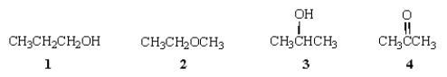 Which of the following molecules are structural isomers?   A)  1, 2, and 4 B)  1, 2, and 3 C)  1, 3, and 4 D)  2, 3, and 4 E)  3 and 4