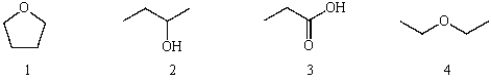 Which of the following molecules contain the same functional group? <sub> </sub>    A)  2 and 3 B)  1, 2 and 4 C)  2 and 4 D)  1 and 2 E)  1 and 4