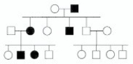 In the following pedigree, the indicated trait is most likely caused by which type of allele?   A) autosomal recessive B) autosomal dominant C) X-linked recessive D) X-linked dominant E) Y-linked