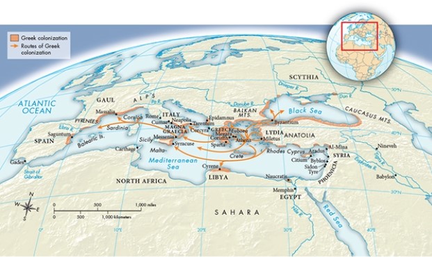 Which of the following was a central component of the expansion of Alexander the Great's empire, but was absent from the process of Greek colonization as illustrated in Map 5.2,  Greek Colonization, ca. 750-550 B.C.E. ?   A)  Predominantly westward-oriented migratory patterns B)  Contact with North Africa C)  Major military conflict D)  The founding of settlements in Southern Italy
