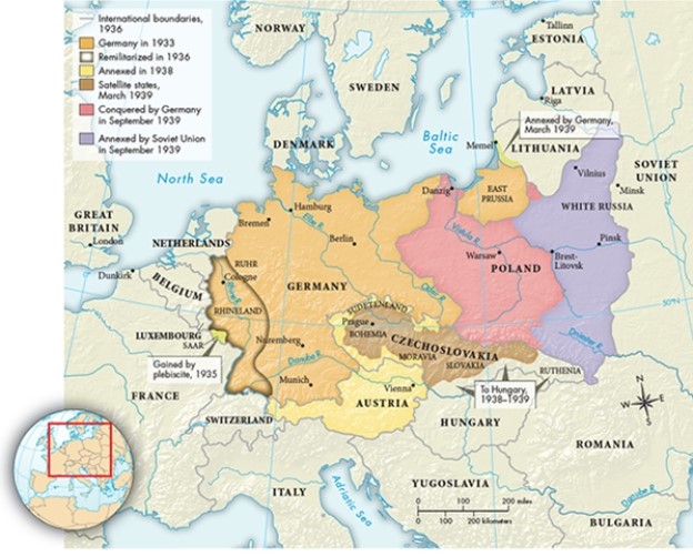 What action taken by the Nazis, as illustrated in Map 30.1, 