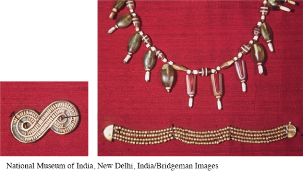 Some of the materials used in the Harappan jewelry pictured here are indicative of the A) style of jewelry likely worn throughout the Indus Valley as well as neighboring territories. B) influence of ancient Chinese civilization. C) materials in which the Harappan likely traded. D) lack of skilled craftsmanship among the Harappan.