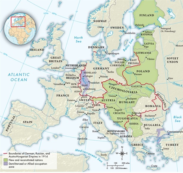 Which of the following is true of the Polish Corridor pictured in Map 28.4,  Territorial Changes in Europe After World War I ?   A)  It consisted of territory that had originally belonged to Poland prior to its partition in the eighteenth century. B)  It was created to give Czechoslovakia access to the Baltic Sea via the Vistula River. C)  It was carved from territory that was once part of the Russian Pale of Settlement. D)  It was intended to serve the same purpose as the demilitarized zone on Germany's western border.
