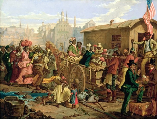 The loading of slaves into a rail car in this illustration are indicative of which of the following?   A)  They have been sold and are being moved south. B)  They have been manumitted. C)  They are being moved for their safety due to the Civil War. D)  They have recently arrived from Africa.