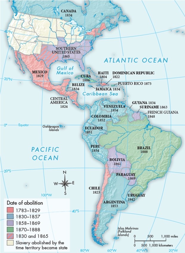 According to Map 27.2,  Abolition in the Americas,  during which period did the largest number of countries free their slaves?   A)  1783-1829 B)  1830-1857 C)  1858-1869 D)  1870-1888