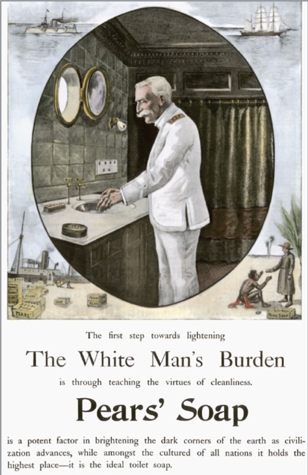 Based on the so-called scientific racism of the late nineteenth century, along with Britain's imperialistic aims, to whom can it be assumed the phrase  the dark corners of the earth  in this soap advertisement refers?   A)  Japan B)  Africa C)  Russia D)  Europe