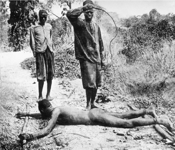 How does this photograph demonstrate King Leopold II's willingness to ignore the agreements set forth at the Berlin Conference?   A)  He took the Congo by force rather than through treaty. B)  He continued to harvest and profit from raw rubber. C)  He did not protect the native people's moral and physical well-being. D)  He barred missionaries from entering the Congo.
