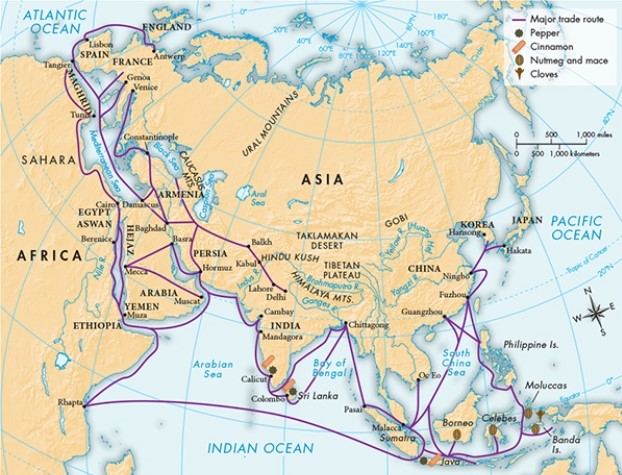<strong>According to Map 12.3, The Spice Trade, ca. 100 B.C.E.-1500 C.E., which cities or countries were most likely to engage in the ever-increasing spice trade?  </strong> A) Those that were maritime powers B) Those that were located along major inland waterways in southern and eastern Asia C) Those that were located on or near the Caspian Sea D) Those that were accessible to the trade routes that ran through the Tibetan Plateau <div style=padding-top: 35px> 