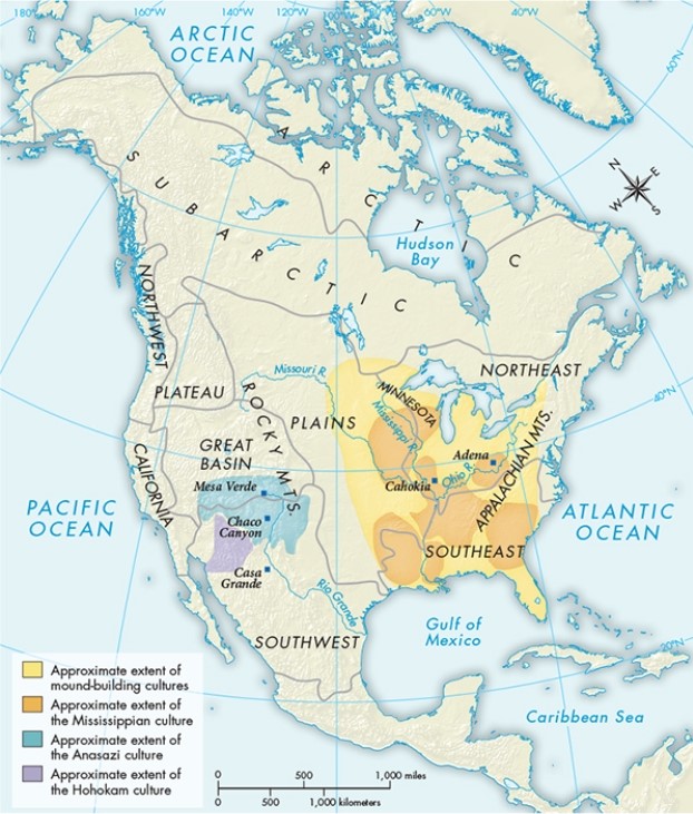 <strong>According to Map 11.2, Major North American Agricultural Societies, ca. 600-1500 C.E., which river traversed north to south through the heart of Mississippian territory? </strong> A) The Ohio River B) The Mississippi River C) The Missouri River D) The Rio Grande