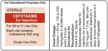 Use the following label to answer questions    -What is the usual dosage of cefotaxime for a child weighing less than 50 kg? _________