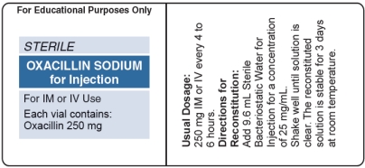 Use the following label to answer questions     -A provider orders oxacillin, 25 mg/kg/day, IV, every 8 hours for a child who weighs 4 kg. What volume (mL) of reconstituted oxacillin should be administered per dose? Round to the nearest tenth mL. ___________