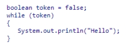 What will be the output of the following code snippet?    A) Hello will be displayed infinitely many times. B) There will be no output as the code snippet will not compile. C) There will be no output after successful compilation. D) Hello will be displayed only once.
