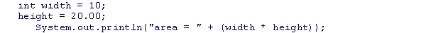 What is wrong with the following code snippet?    A) The code snippet uses an uninitialized variable. B) The code snippet uses an undeclared variable. C) The code snippet attempts to assign a decimal value to an integer variable. D) The code snippet attempts to add a number to a string variable.