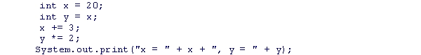 What will be printed by the statements below?    A) x = 23, y = 46 B) x = 23, y = 40 C) x = 46, y = 46 D) x = 3, y = 2
