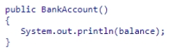 Given the following constructor for the BankAccount class, which references the instance variable balance declared to be of type double, what output is generated by a call to new BankAccount() ?    A) The code fragment has a syntax error and does not compile. B) 1000.0 C) 0.0 D) You cannot print out the value of an uninitialized instance variable.