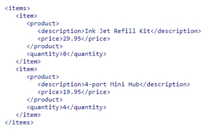 Given the following code, what will the XPath count(/items/*)  generate?    A) 1 B) 2 C) 3 D) 4