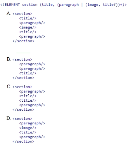 Given the following DTD expression, which section element is valid?  <div style=padding-top: 35px> 