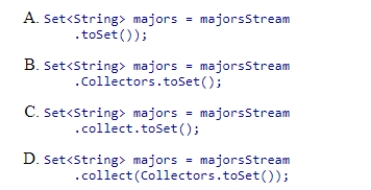 Which statement creates a set of majors from a stream of String objects, given by the variable majorsStream, representing the majors of students?