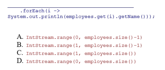 Complete the following statement that uses streams to display the names of employees in an ArrayList called employees of Employee objects that have a getName method to return the employee's name as a String.