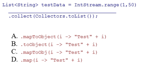 Complete the following statement that uses streams to create test data by appending a number to a string.