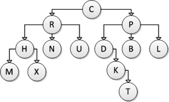 Consider the following tree diagram:   What is the size of this tree?  A) 5 B) 6 C) 4 D) 13
