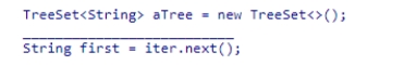 Insert the missing code in the following code fragment.This fragment is intended to create an iterator and access the first element in a tree.    A) Iterator<String> iter = aTree.iterator() ; B) Iterator<String> iter = aTree.iterator<String>() ; C) Iterator<String> iter = String.iterator() ; D) Iterator<TreeSet> iter = aTree.iterator() ;