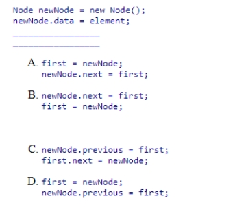 Complete the following code, which is intended to add an element to the top of a stack implemented as a linked list.