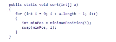 Consider the sort method shown below for selection sort:   Suppose we modify the call to the swap method call to read swap(i, minPos) .What would be the result?  A) An exception would occur. B) The sort would produce incorrect results. C) The sort would produce correct results. D) The sort would work, but sort backwards.