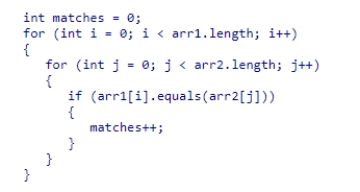 A portion of your program includes the loops shown in the code snippet below to examine the elements of two arrays, arr1 and arr2, both of length n:   What can you conclude about the running time of this section of code?  A) Its running time will be O(log (n) ) . B) Its running time will be O(n) . C) Its running time will be O(n log (n) ) . D) Its running time will be O(n<sup>2</sup>) .