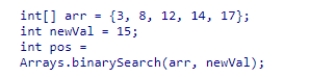 Given the following code snippet for searching an array:   What value will pos have when this code is executed?  A) 6 B) -5 C) -6 D) 5